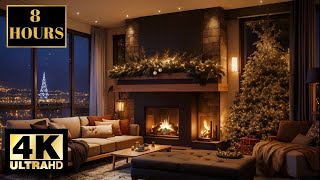 Relaxing Christmas Wallpaper With Fireplace Crackle Sound - Christmas Relaxing Ambience 4K 8 HOURS