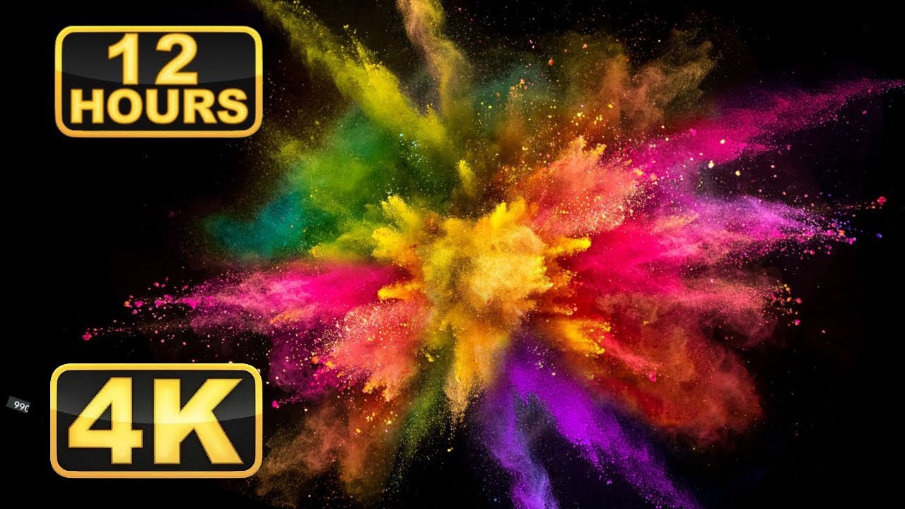 4K Colorful Powder Explosions! 12 Hours Screensaver with Calming Music for Meditation.