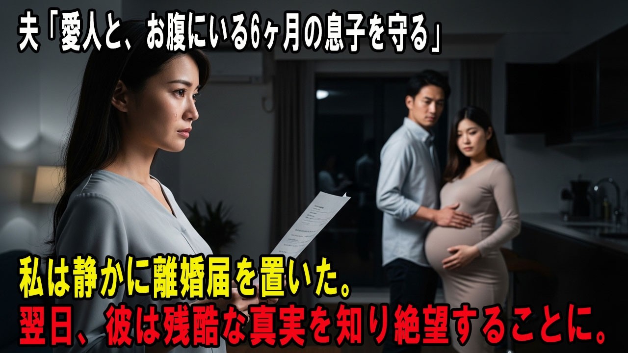 夫「愛人と、お腹にいる6ヶ月の息子を守る」私は静かに離婚届を置いた。翌日、彼は残酷な真実を知り絶望することに。