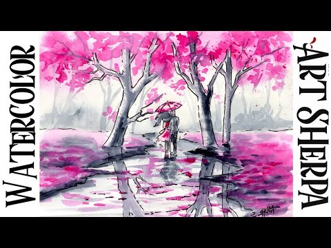 Easy How to Draw and Paint Couple Walking in the Rain Watercolor Line and Wash The Art Sherpa