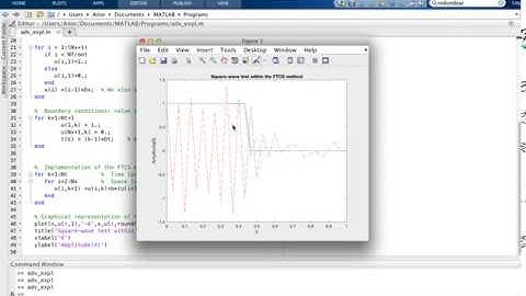 Matlab program with the explicit forward time centred space method for the advection equation