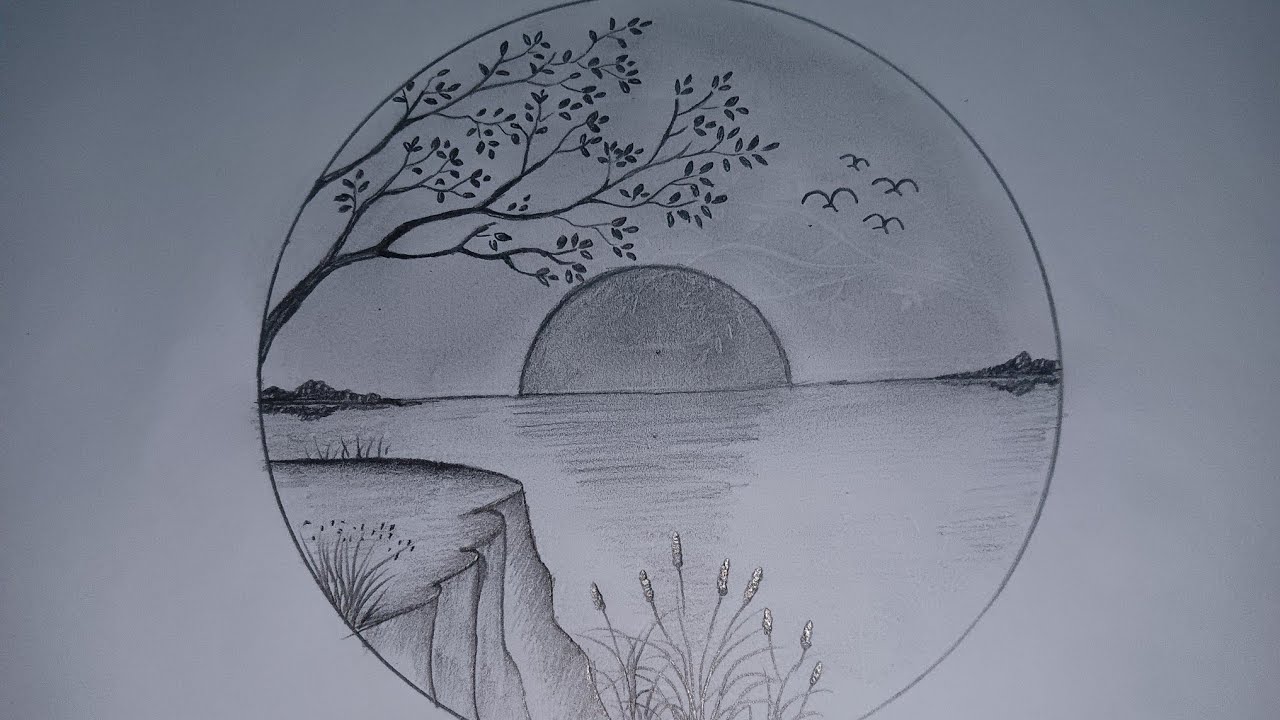 Circle Landscape Drawing | Easy Nature Scenery Art