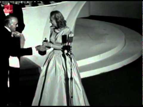 Loretta Young receiving an Oscar at the 1948 Academy Awards