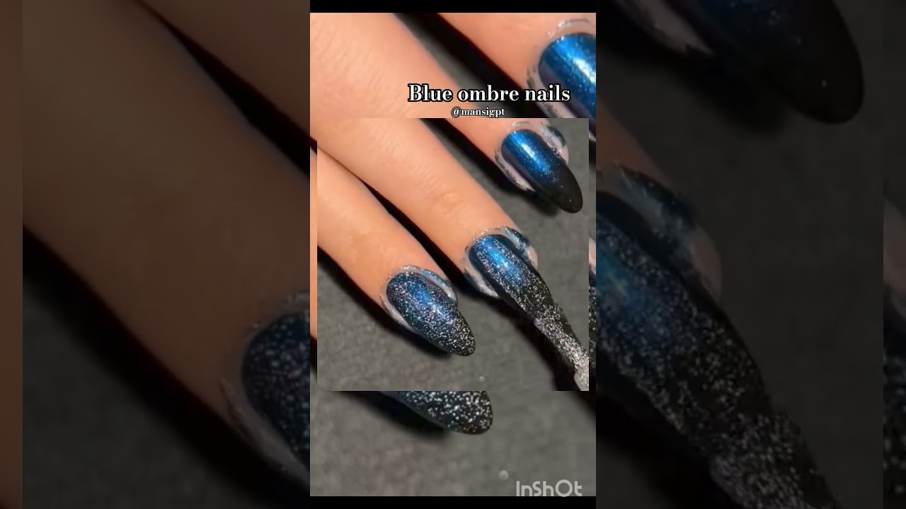 blue glitter ombre nails 