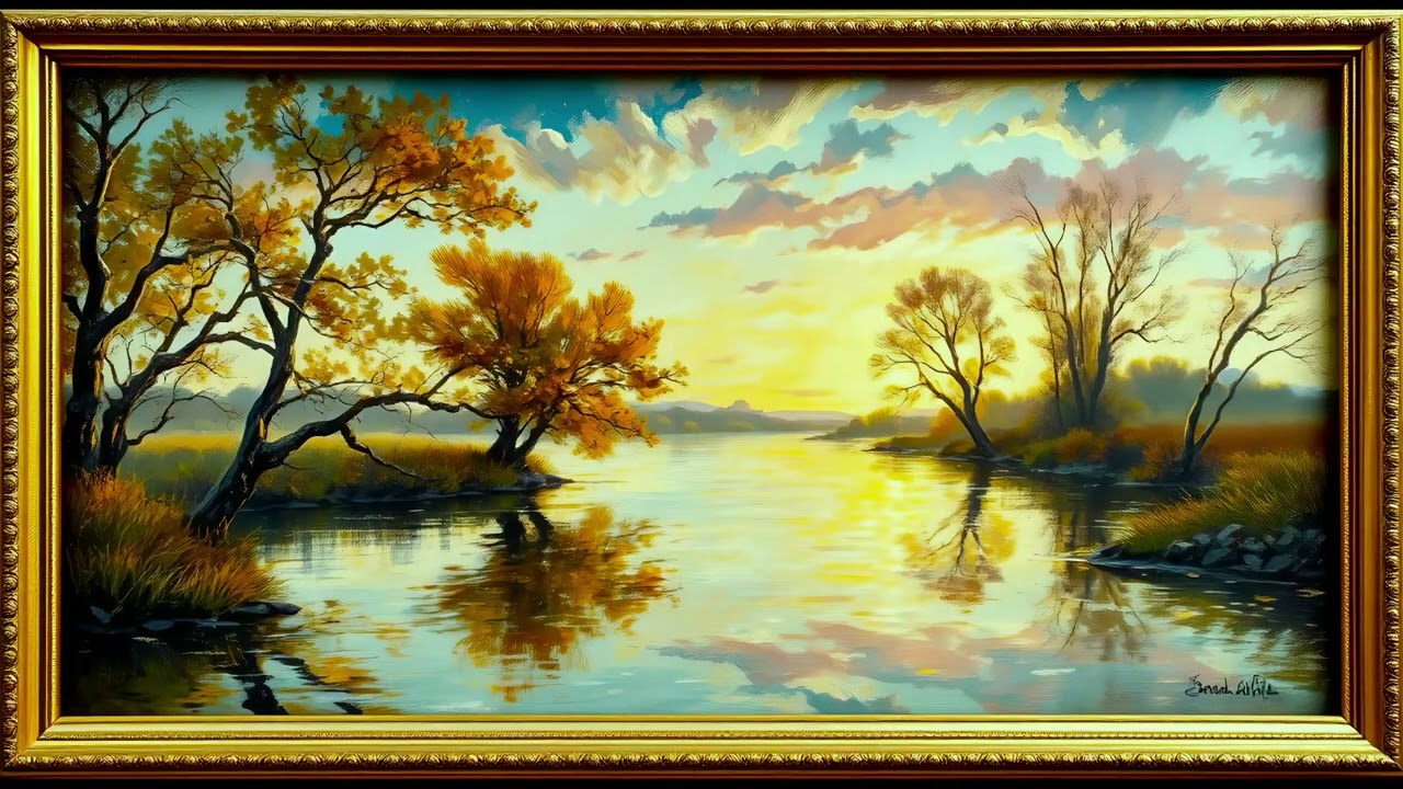 Elegante Paisaje en Cuadro de Arte Con Marco Dorado | Fondos de Pantalla | 