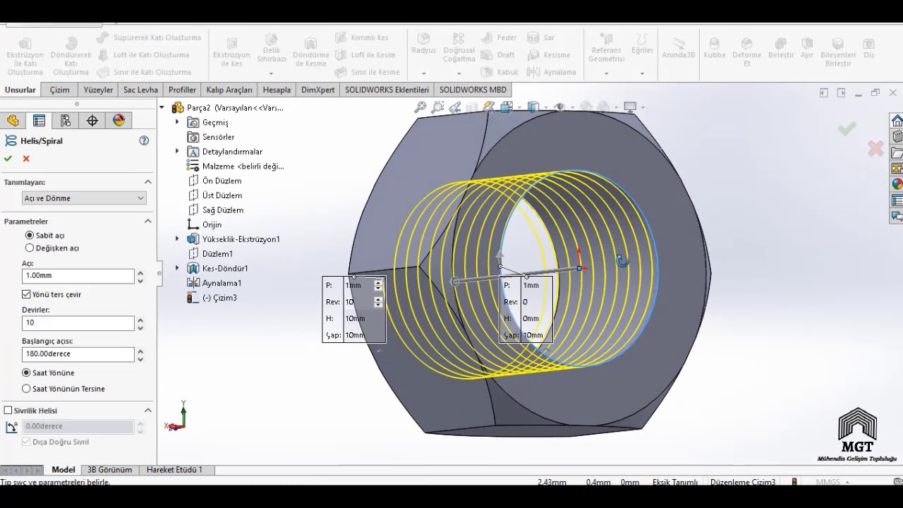SOLİDWORKS Civata Çizimi, Somun Çizimi ve Civata Somun Montaj Uygulaması