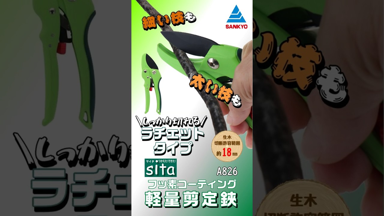 A826 鋏（ハサミ） 剪定鋏 フッ素コーティング 軽量剪定鋏 ラチェット