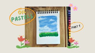 Drawing with oil pastels part 1 (simple blue sky, clouds and flowers) - Teavanilatte  screenshot 5