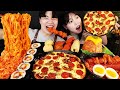 ENG SUB ASMR MUKBANG FIRE Noodle HOT DOG CHEESE PIZZA Tteokbokki EATING SOUND BULDAK