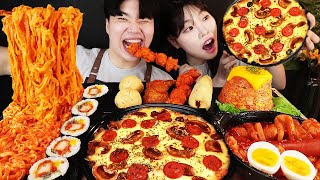 ASMR MUKBANG 편의점 핵불닭 미니!! 떡볶이 & 핫도그 & 치즈 피자 FIRE Noodle & HOT DOG & CHEESE PIZZA EATING SOUND!