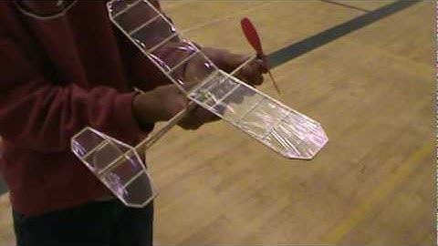 Indoor flight of rubber band powered airplane