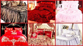 Violet Princess Style Victorian Lace Design Ruffled Bedsheets Design For Wedding/Silk Frill Bedsheet