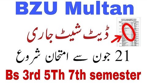BzU Multan Issued date sheet for Bs 4 years Programme 3rd semester 5th 7th semester