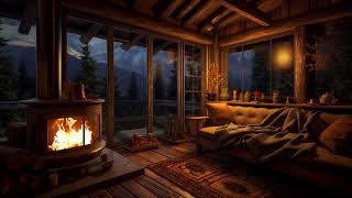 Relaxing Fireplace Cracklings with Majestic Mountain Views  Cozy Cabin Ambience | Resting Area