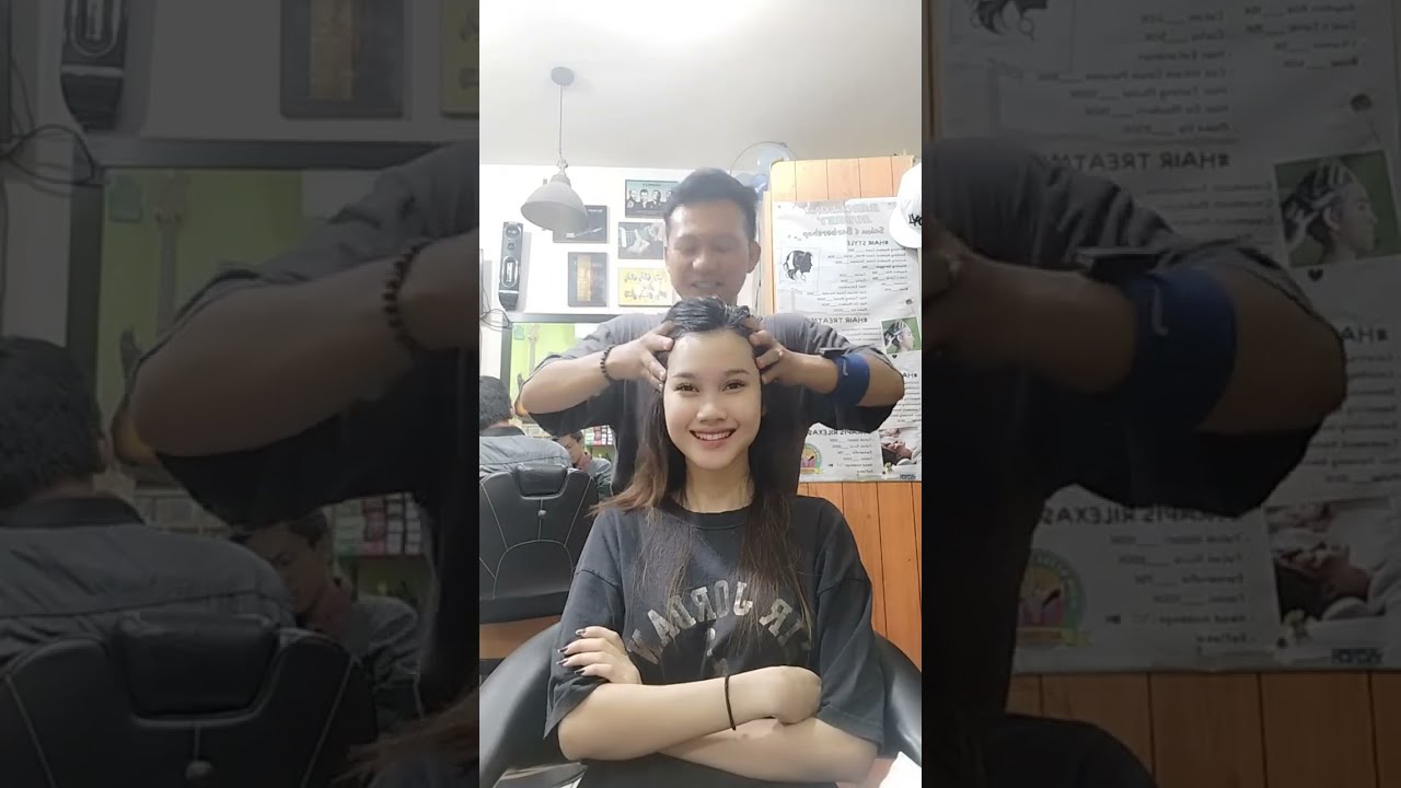 kaka adelia modeling ,sebelum di potong rambut pengen di head massage simple,kaget pas di krek enak