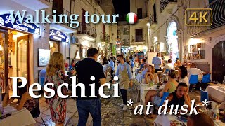 Peschici at dusk (Puglia), Italy【Walking Tour】With Captions - 4K