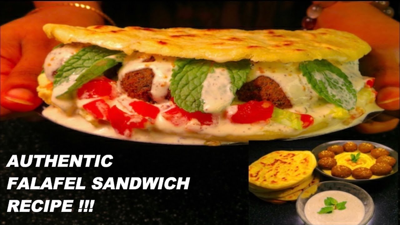 EASY MIDDLE EASTERN FALAFEL KUBOOS SANDWICH RECIPE HUMMUS GARLIC