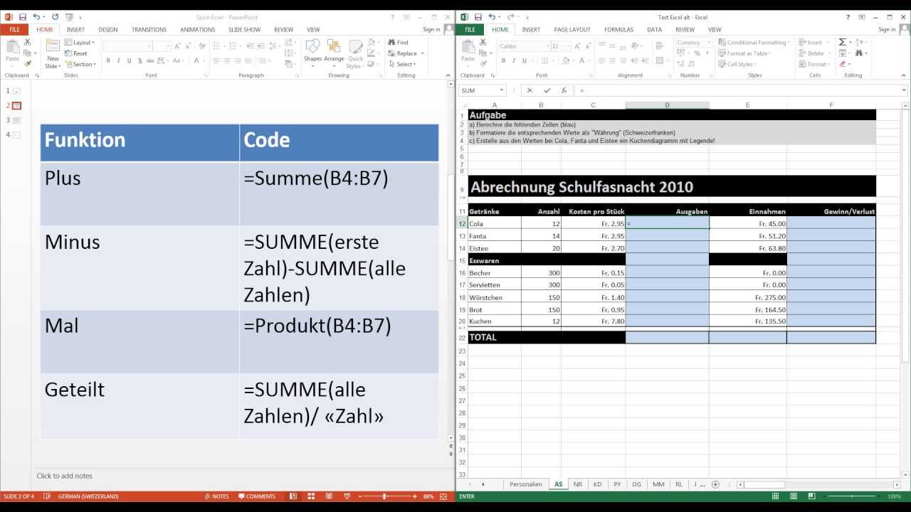 Berechnungen In Excel 2013 Addition Subtraktion YouTube