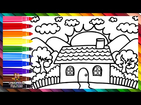 Desenhar E Colorir uma Paisagem 🏠🌳🌄🌈 Desenhos para Crianças