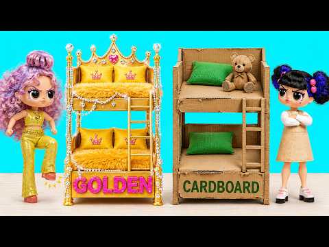 K-Pop Demon Hunters Glow Up in Cardboard vs Golden Doll House | Room Makeover with Molly Dolly