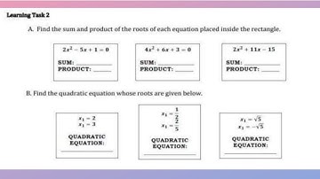 G9 Math Learning Task 2: SUM AND PRODUCT OF THE ROOTS