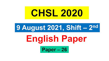 SSC CHSL 9 August Shift-2 English Paper 2020 | SSC CHSL 2020 All Shifts English paper solution