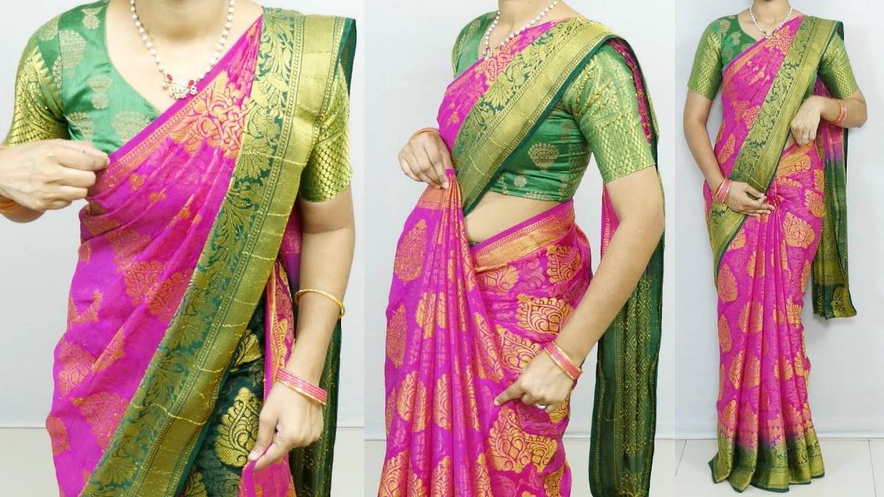 Amazing silk saree draping with perfect Pleats | Functions special saree draping For Beginners