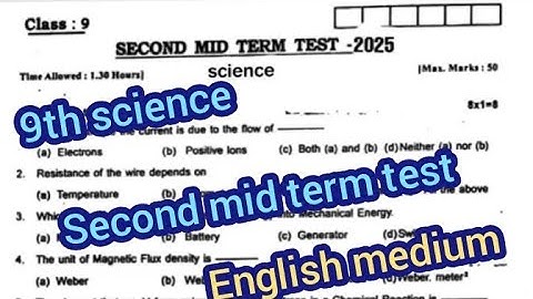 9th science second mid term test question paper 2025 || english medium || model question 
