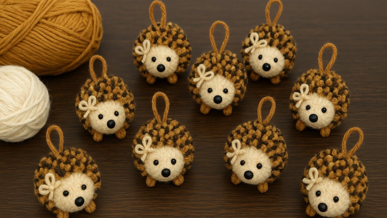 Amazing EASY and FAST to make a Cute Pompom Hedgehog of Yarn / Cute Pompom Hedgehog Easy making