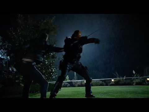 Arrow 5x08 Sara, Thea, Ray, Oliver vs Deathstroke, Damien Darhk, Merlyn - Crossover  - Fight Scene