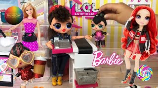 LOL Dolls meet RAINBOW HIGH DOLL Ruby Anderson -visit mall and Barbie hair salon with OMG BIG SISTER