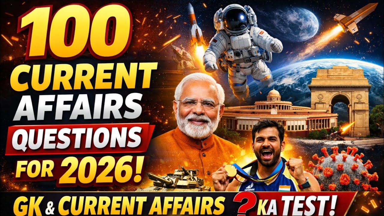 2026 के 100 महत्वपूर्ण Current Affairs Questions | GK & Current Affairs Test | सभी परीक्षाओं के लिए