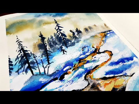 Video: Jak Nakreslit Zimní Krajinu S Kvašem Po Etapách