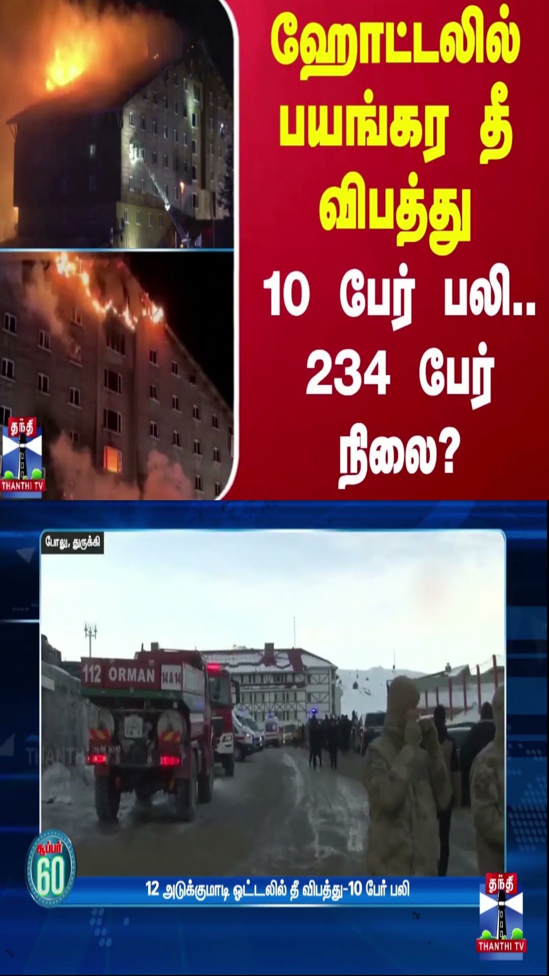 ஹோட்டலில் பயங்கர தீ விபத்து - 10 பேர் பலி.. 234 பேர் நிலை?