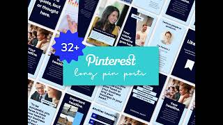 Navy & Vibrant Blue Pinterest Long Pin Canva Template Designs 32 Pins Long Pin Template Long Pins