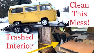 VW pulled from a field... can this trashed interior be saved?!?