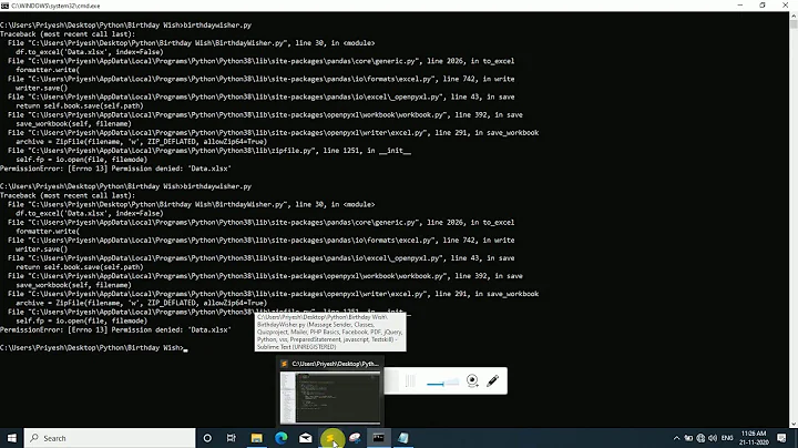 How to fix PermissionError: [Errno 13] Permission denied: 'Data.xlsx'