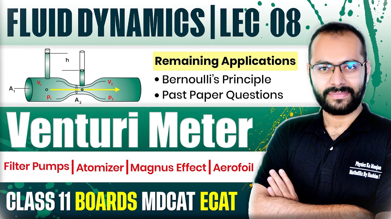 11 Physics | Fluid Dynamics 08 | Venturimeter | Atomizer | Filter Pump ...