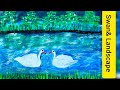 live Acrylic Landscape Painting/Swan Acrylic Painting/Landscape &Pounds Painting/