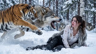 A Girl Survives Alone In The Snowy Forest, Fighting Against A Pack Of Wolves