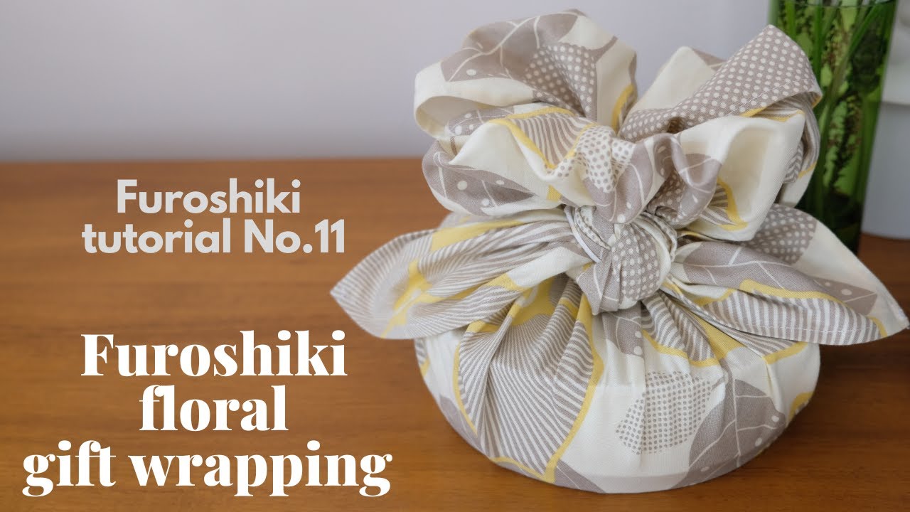 Furoshiki floral gift wrapping for a round box - Furoshiki