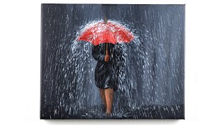 Girl Walking in the Rain | Rain Acrylic Painting | painting for beginners