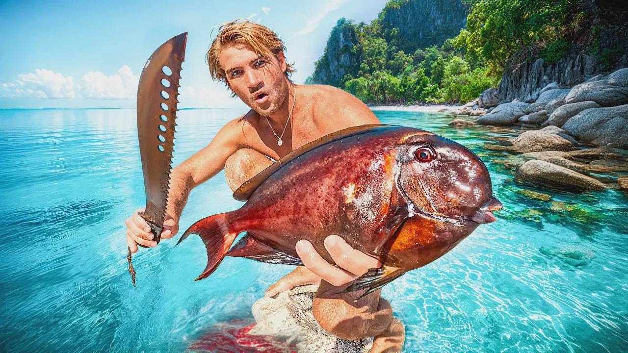 Sobrevivendo Sozinho em uma Ilha Deserta Exótica Sem Comida (Pescando e Cozinhando)