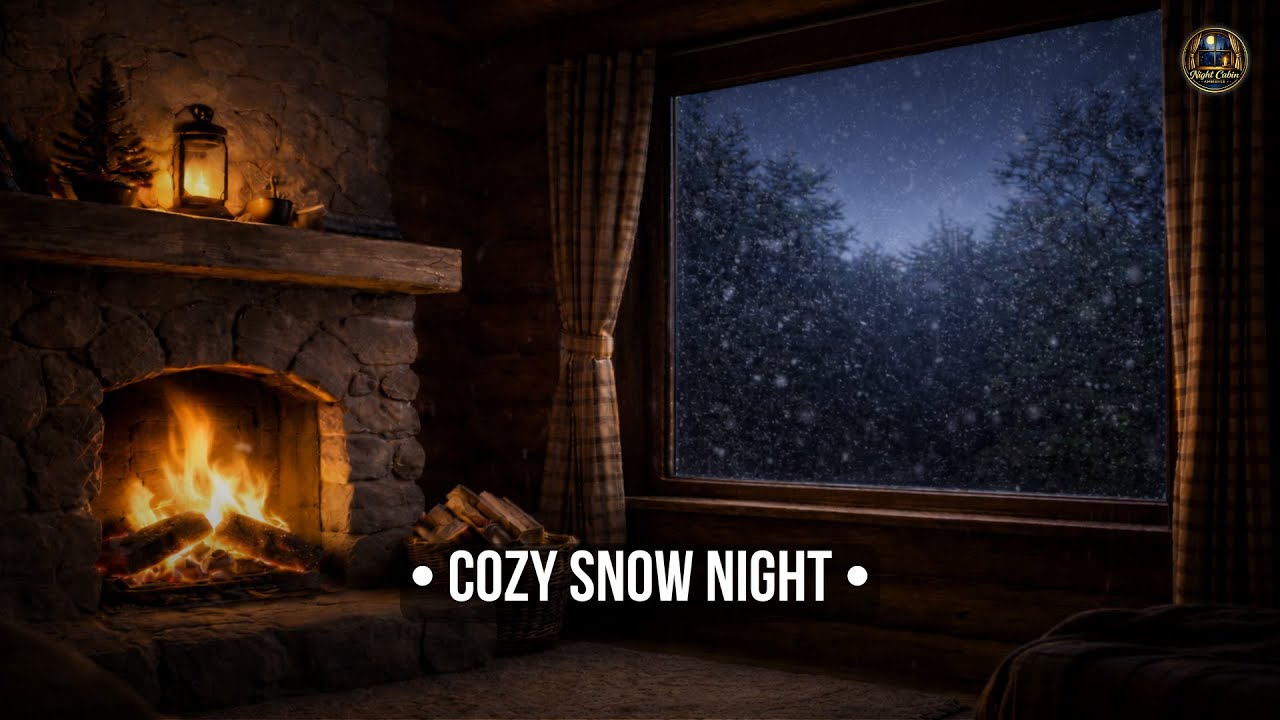 Night Cabin Ambience • Cozy Snow Night + Crackling Fire + Soft Wind (10 Hours) Sleep Sounds