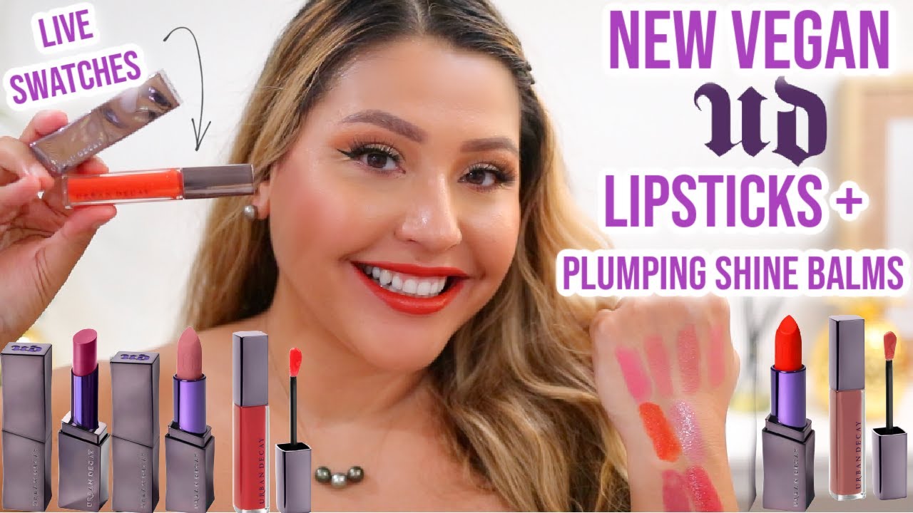 LIP SWATCHES OF NEW VEGAN URBAN DECAY LIPSTICKS + PLUMPING BALMS