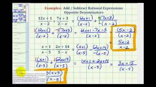 Ex:  Add and Subtract Rational Expressions - Opposite Denominators