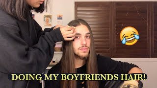 doing my boyfriends long hair!