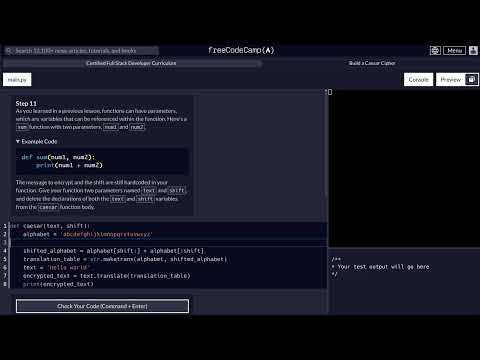 FreeCodeCamp - Python Project - Step 11 of 25 - Caesar Cipher