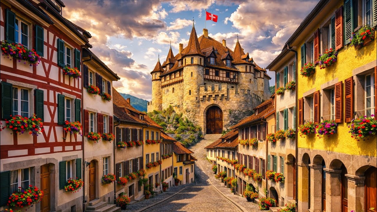 Gruyères Castle Walking Tour | Switzerland's Timeless Beauty in 4K