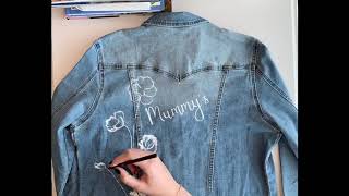 Hand Painted Denim Jacket With Pink Poppies And Sweet Pea Flowers